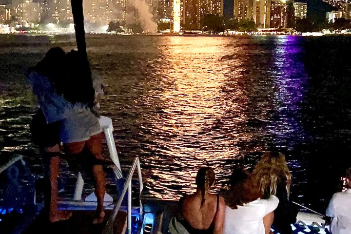 a group of people in the water